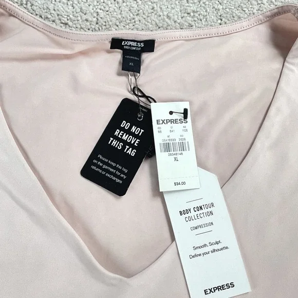 Express Body Contour Compression V-Neck Thong Bodysuit Blush Pink XL NEW - Picture 2 of 7